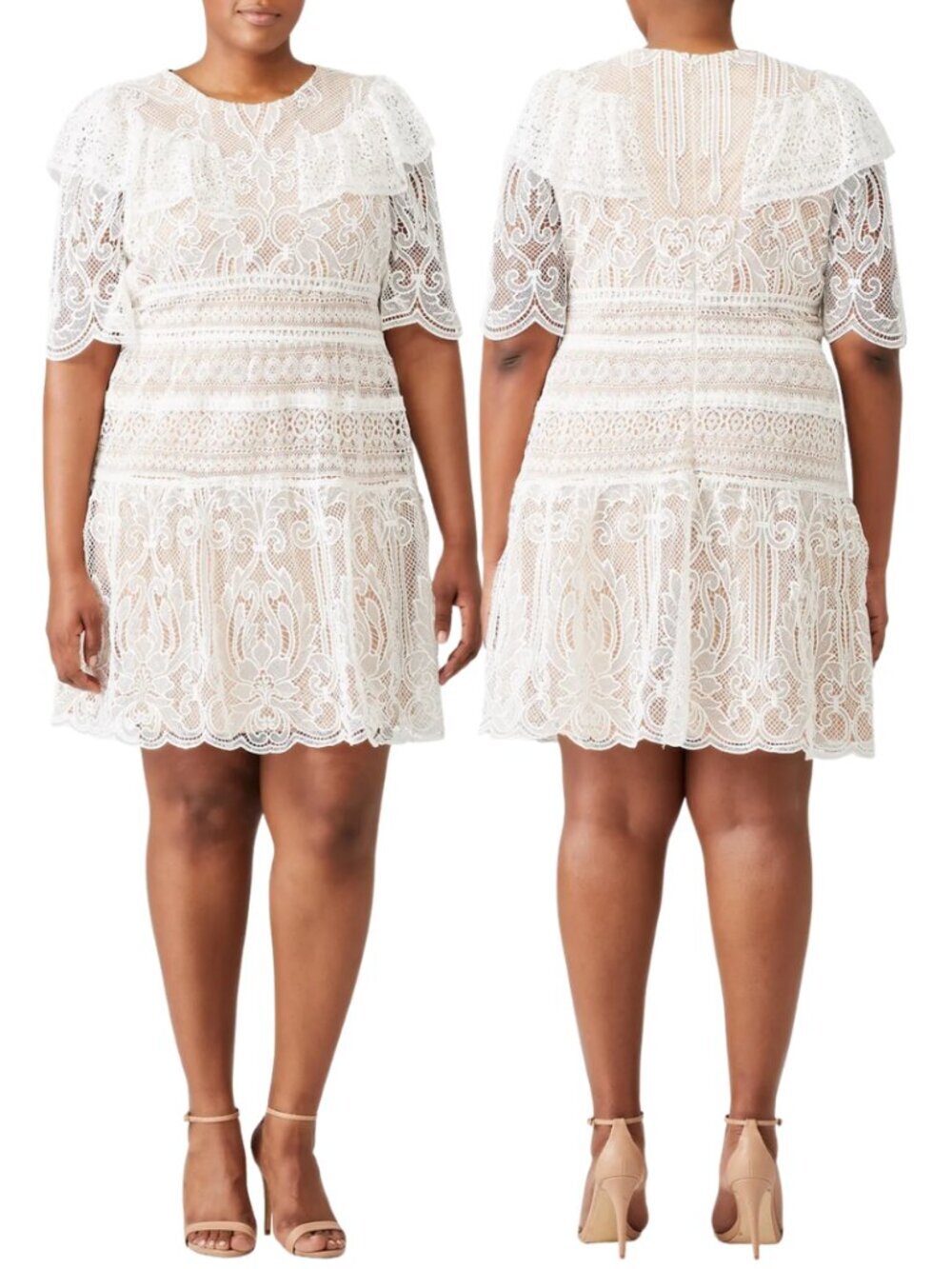 ML Monique Lhuillier Lace Fit & Flare Mini Dress Womens 18 White Formal Cocktail